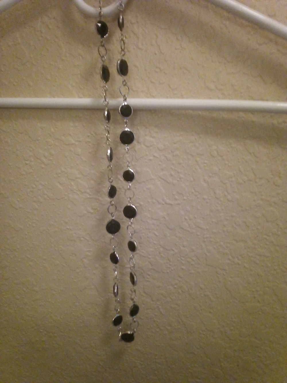 Silver-Link Necklace with Black Oval Accents